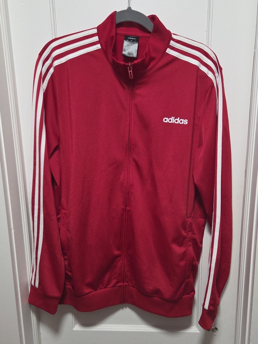 adidas Essentials Warm-Up 3-Stripes Track Jacket Men's Red & White Track Jacket